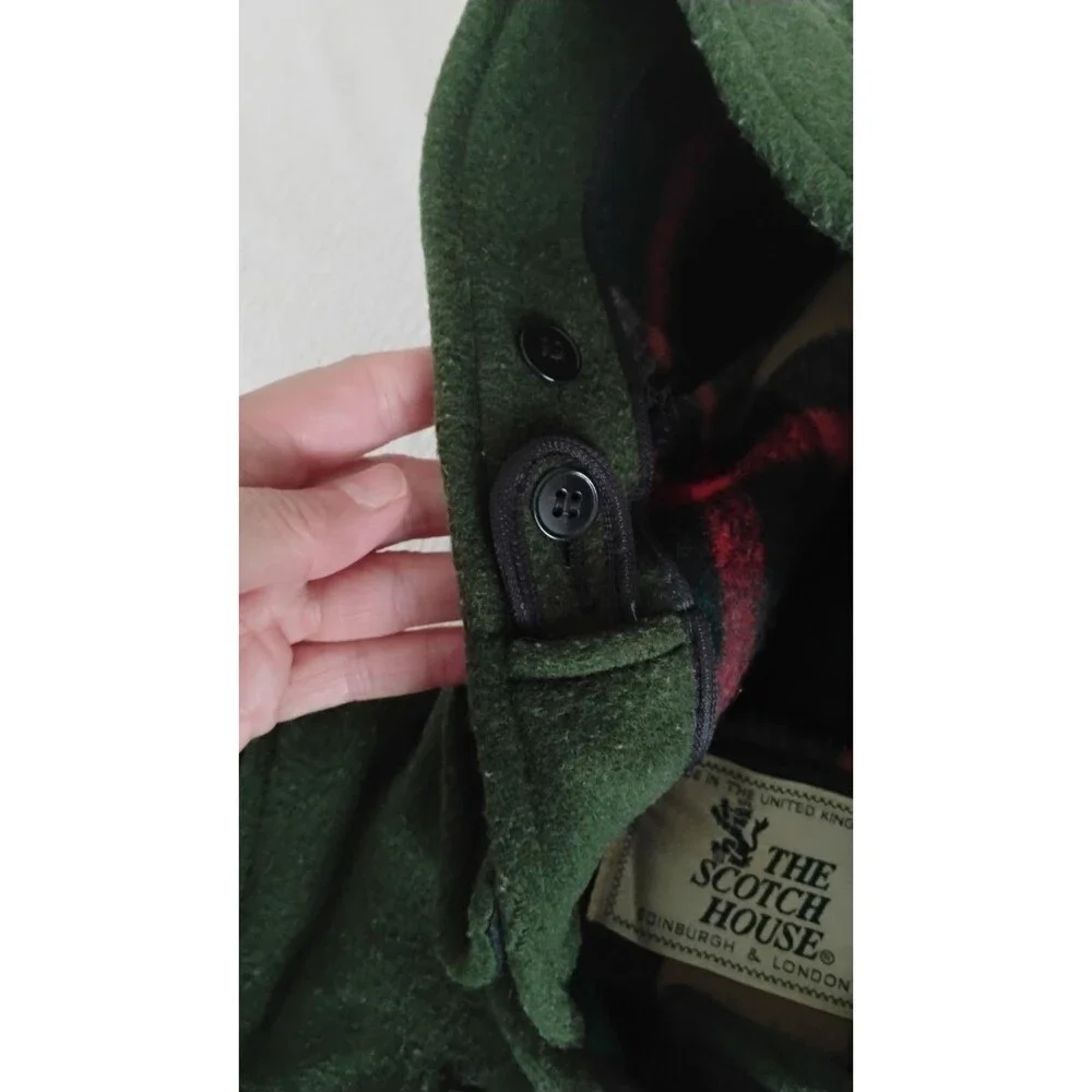 Vtg Child’s The Scotch House Winter Coat Boys Green Wool Hooded Sz 5 Preppy UK